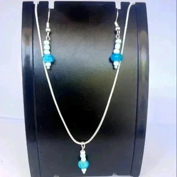 Handcrafted Beaded Silver Earrings, and Necklace Set - Picture 1 of 5